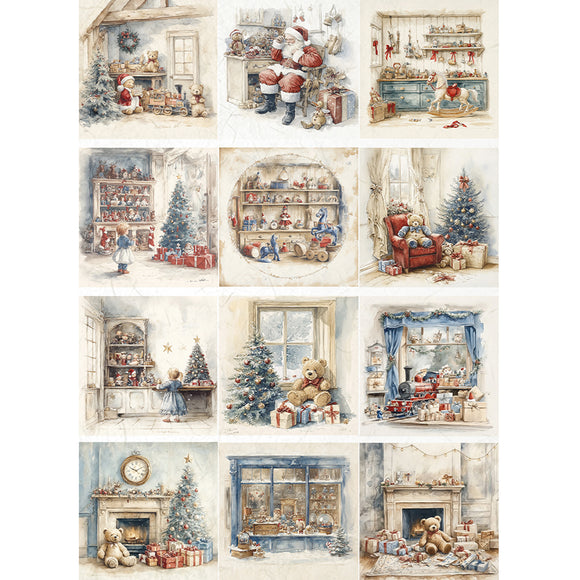 Collection of Christmas-themed illustrations featuring Santa Claus, teddy bears, and festive decorations.