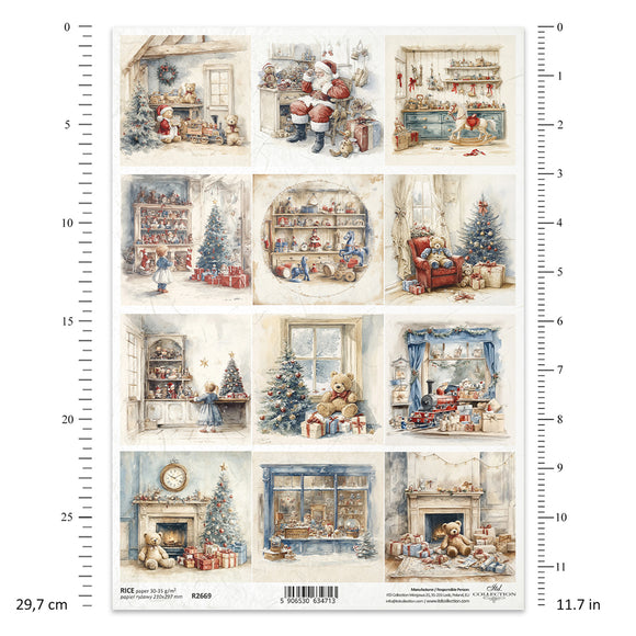 Collage of Christmas-themed illustrations with a ruler for scale on a white background