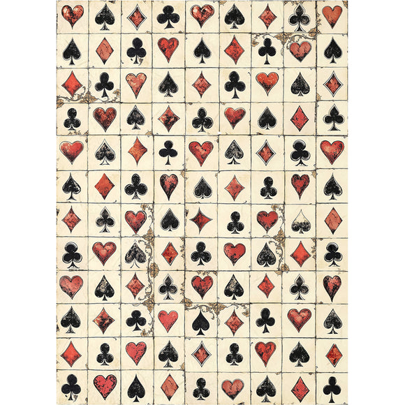 Pattern of playing card suits on a textured background