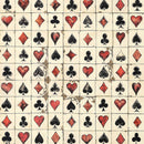 Pattern of playing card suits on a beige background
