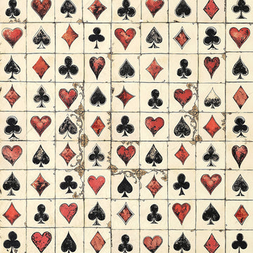 Pattern of playing card suits on a beige background