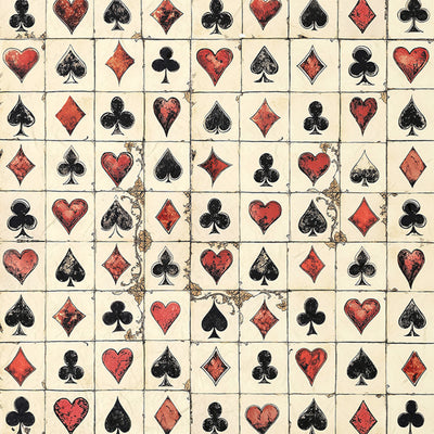 Pattern of playing card suits on a beige background