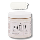 A 16 oz container and swatch sample of Kacha Furniture Paint in the color Belgrade (off-white) is against a white background.