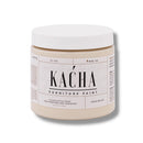 A 16 oz container and swatch sample of Kacha Furniture Paint in the color Creme Brulee (neutral beige) is against a white background.