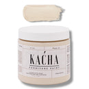 A 16 oz container and swatch sample of Kacha Furniture Paint in the color Creme Brulee (neutral beige) is against a white background.