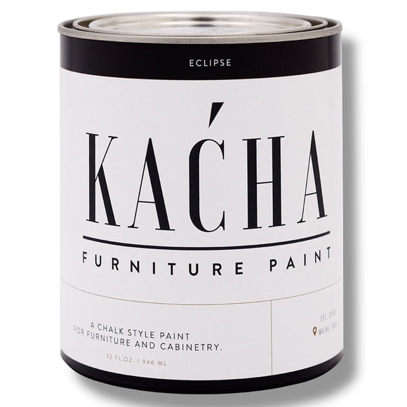 A 32 oz can of Kacha Furniture Paint in the color Eclipse (true black) is against a white background.