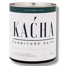 A 32 oz can of Kacha Furniture Paint in the color Maine Forest Green is against a white background.
