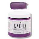 A 16 oz container and swatch sample of Kacha Furniture Paint in the color Purple Emperor is against a white background.