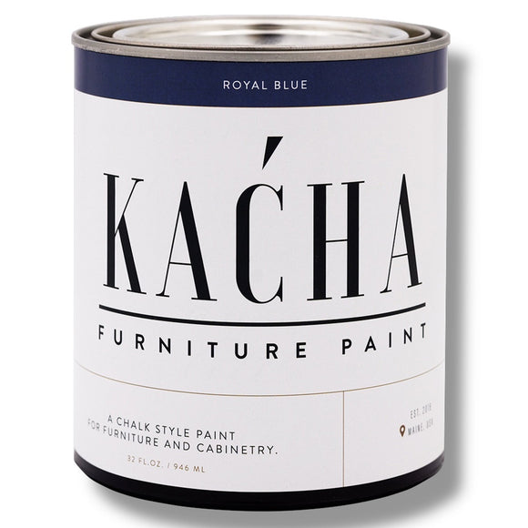 A 32 oz can of Kacha Furniture Paint in the color Royal Blue is against a white background.