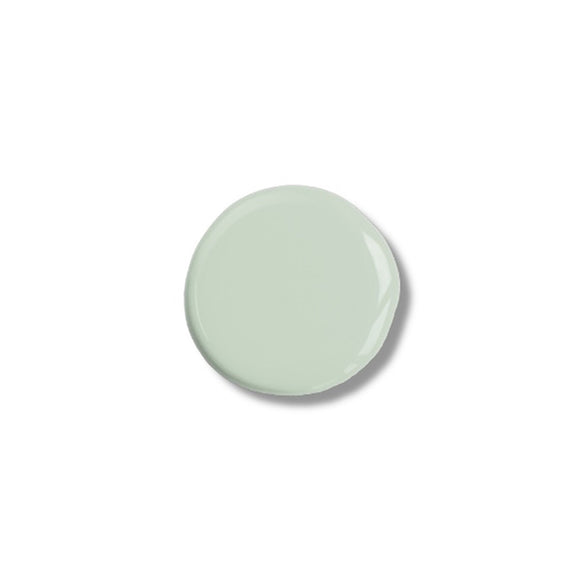 A color sample of Kacha Furniture Paint in the color Subtle Pistachio (pale green) is against a white background.