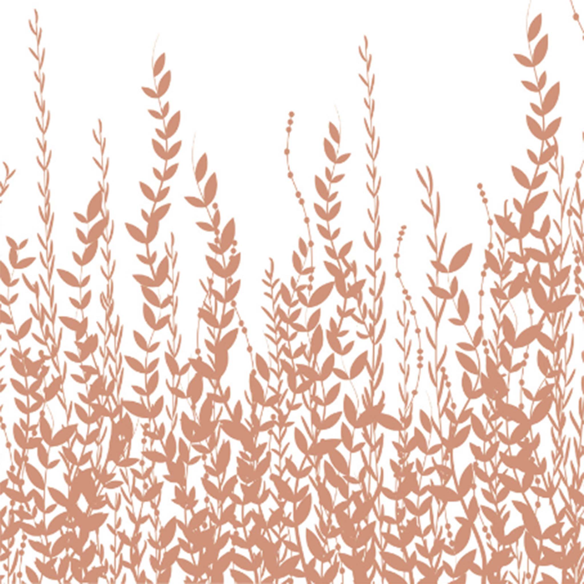 Close-up of a rub-on transfer against a white background that features rose gold foil leafy vines.