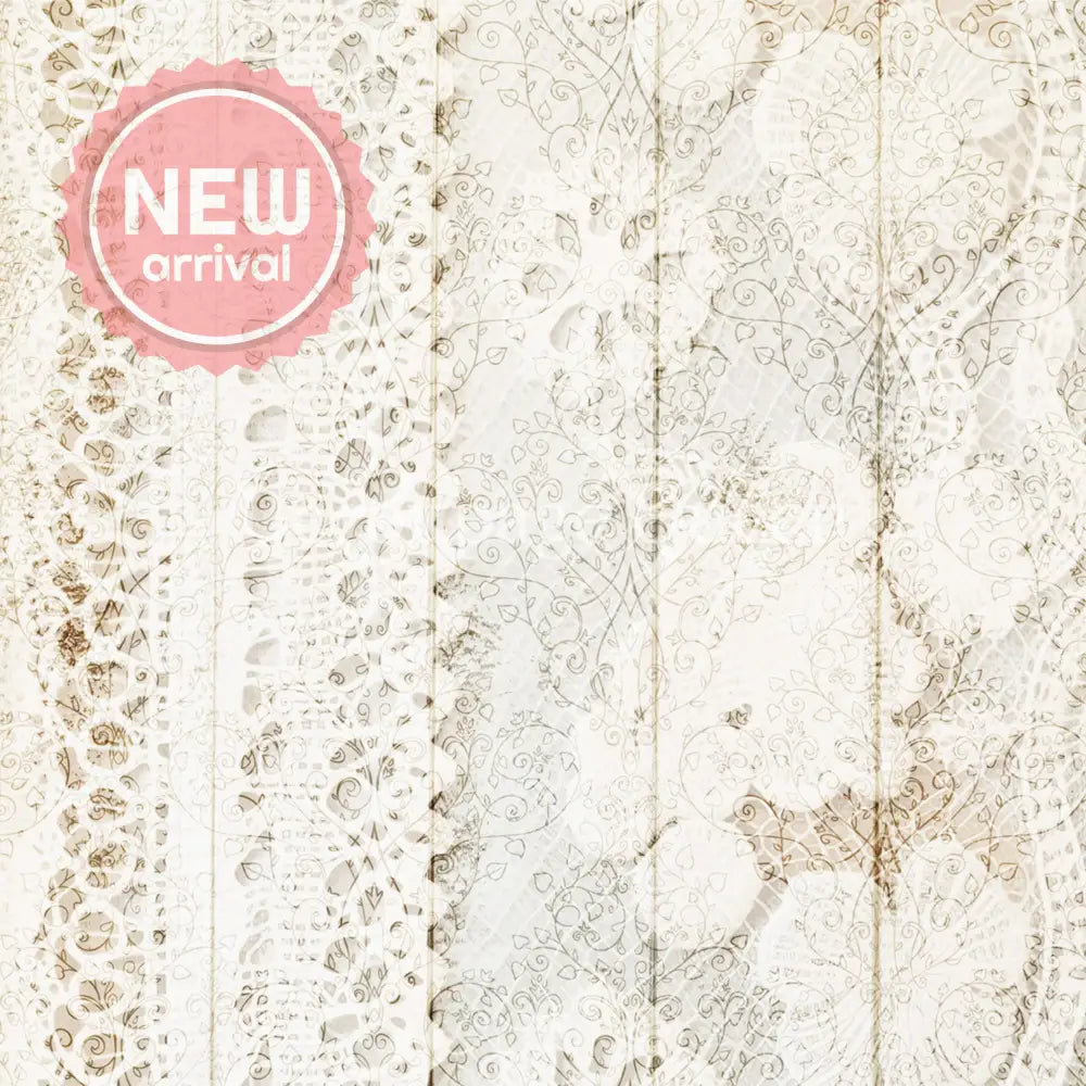 Close-up of a rice paper featuring a delicate white  floral lace design.