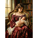 Full sheet of Lamora Tender Hold 21x29 decoupage tissue paper with vintage mother and child artwork in warm burgundy tones