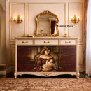 Lamora Tender Hold 21x29 decoupage tissue paper applied to a vintage cream dresser for a romantic furniture makeover
