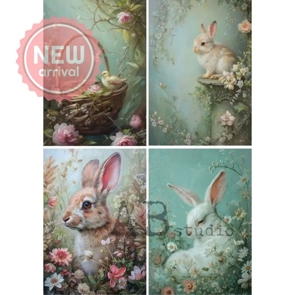 Le Petit Paris - Cottage Garden Bunny Panels Decoupage Paper (A4 Size) Decoupage Paper