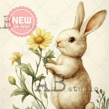 Le Petit Paris - Cute Bunny Botanical Art Decoupage Paper (A4 Size) Decoupage Paper