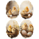 Vintage Easter chicks & speckled eggs A4 rice decoupage paper sheet for spring decor crafts, ornaments, and journals