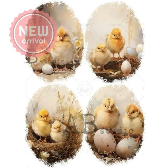 Le Petit Paris - Easter Chicks & Eggs Collage Decoupage Paper (A4 Size) Decoupage Paper