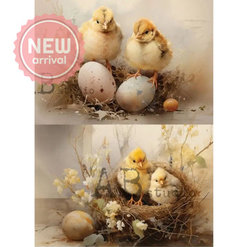 Le Petit Paris - Easter Chicks in Nest Decoupage Paper (A4 Size) Decoupage Paper