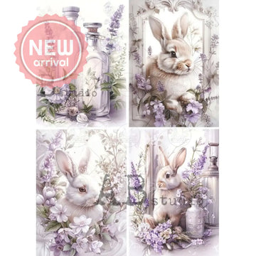 Le Petit Paris - Lavender Bunny Farmhouse Collage Decoupage Paper (A4 Size) Decoupage Paper