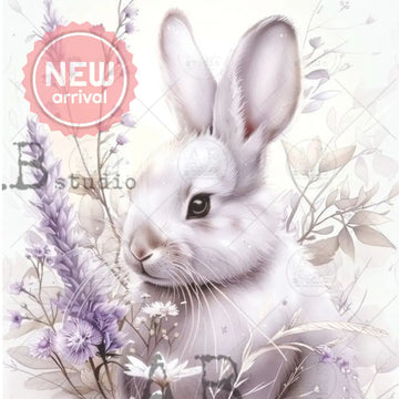 Le Petit Paris - Soft Lavender Bunny Art Decoupage Paper (A4 Size) Decoupage Paper