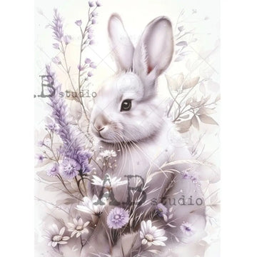 Le Petit Paris - Soft Lavender Bunny Art Decoupage Paper (A4 Size) Decoupage Paper