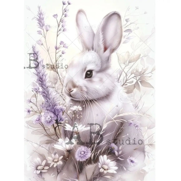 Le Petit Paris - Soft Lavender Bunny Art Decoupage Paper (A4 Size) Decoupage Paper