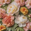 Close-up of a rice paper featuring beautiful pink and yellow blooms with dainty hints of greenery.