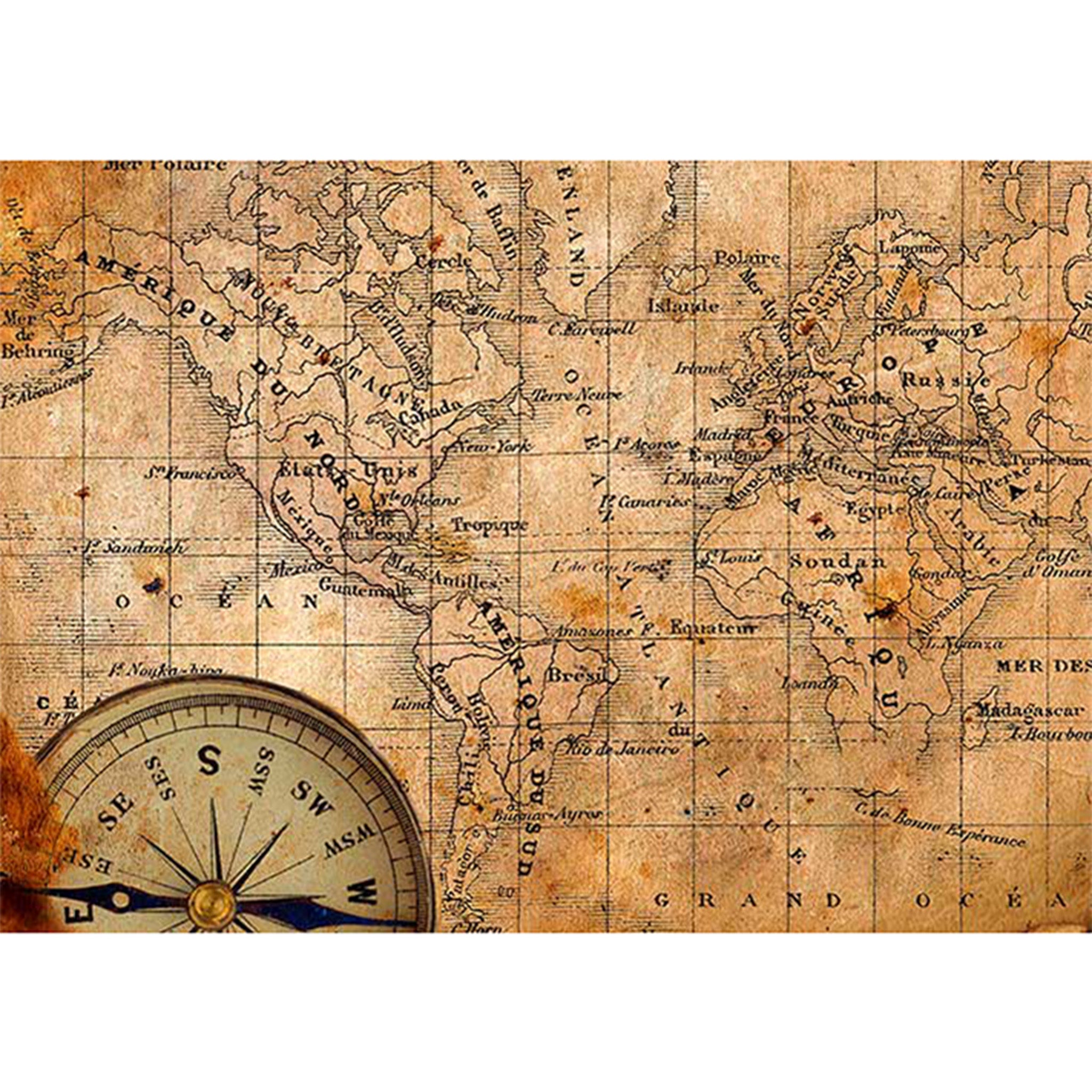 Antique Compass and Map A2 Rice Decoupage Paper - 0