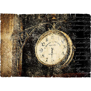 Rice paper featuring an ornate clock design against a distressed black background with gold script.