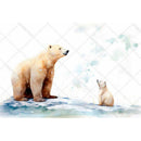 Rice paper featuring a polar bear and its cub on a snowy shore.