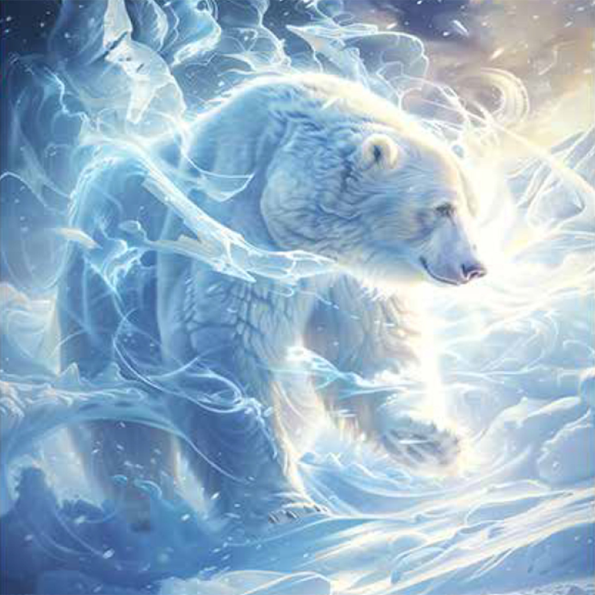 Close-up of a rice paper design featuring a dream-like image of a polar bear on the ice.