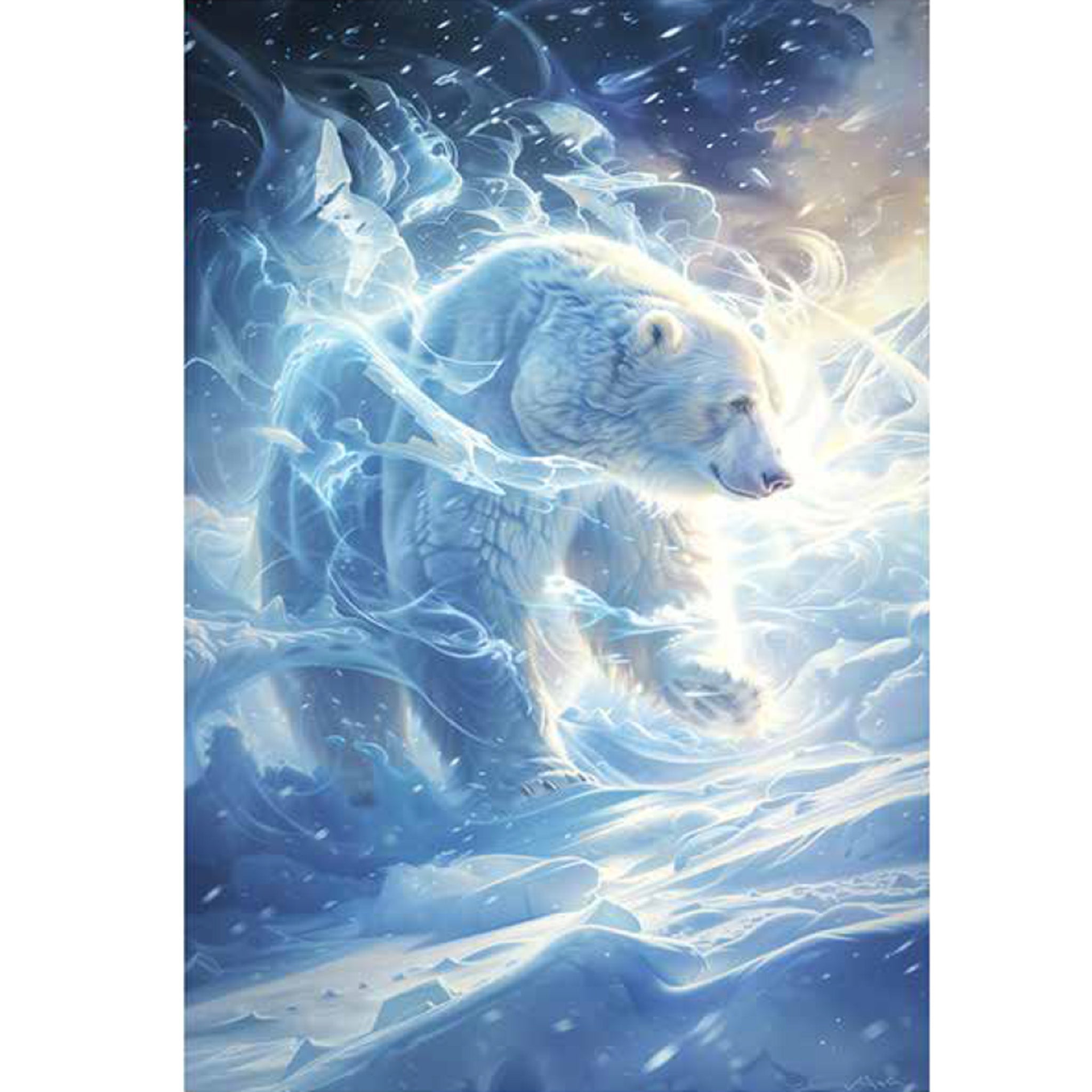 Rice paper design featuring a dream-like image of a polar bear on the ice. White borders are on the sides.