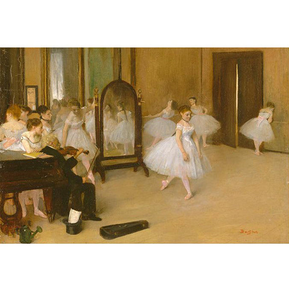 Rice paper featuring a stunning painting by Degas of ballerinas warming up in a spacious studio.
