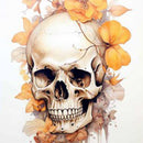 Skull with orange flowers on a white background