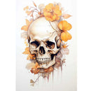 Skull with orange flowers on a white background