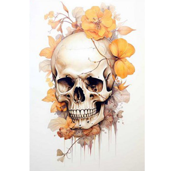 Skull with orange flowers on a white background