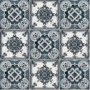 Close-up of a rice paper featuring  a charming repeating pattern of 2 styles of blue and white tiles. 