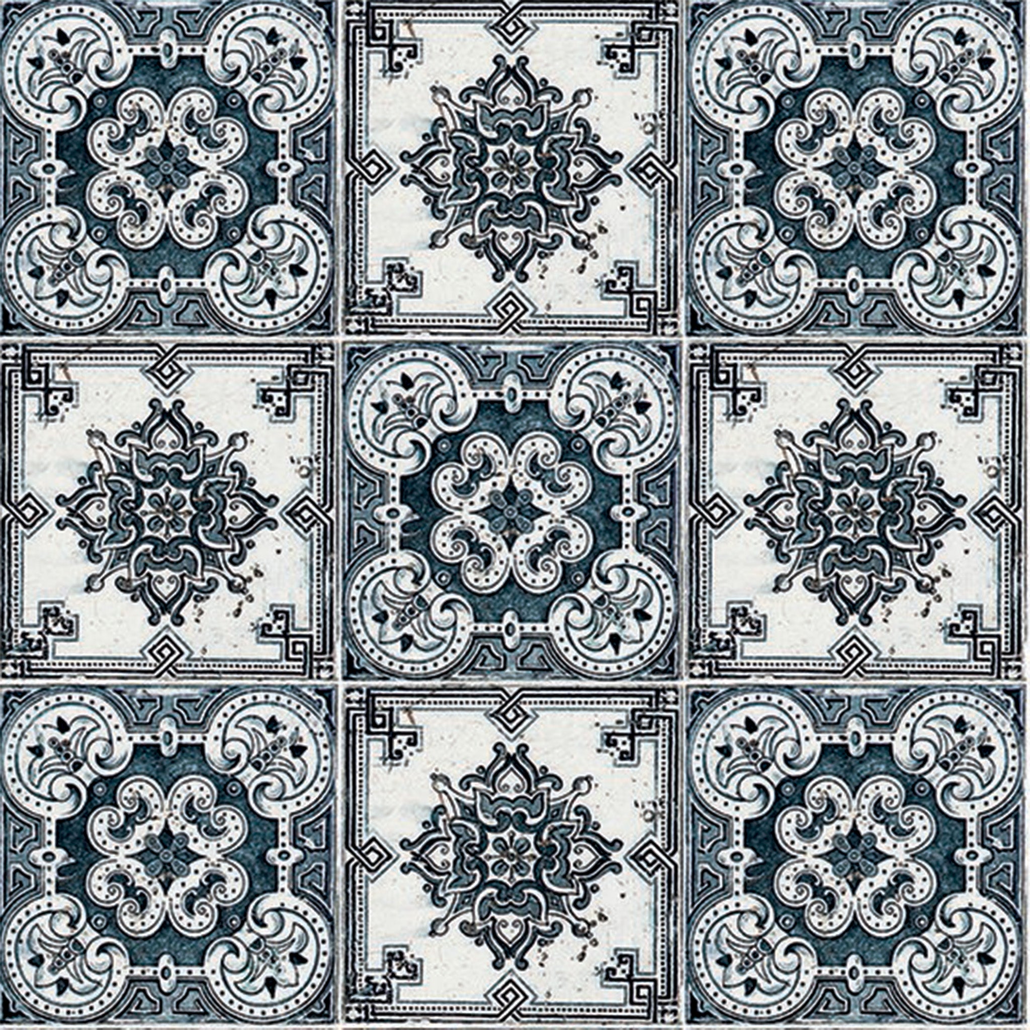 Blue Ornamental Tile Pattern A4 Rice Decoupage Paper