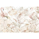 Rice paper featuring soft pink watercolors of flamingos and tropical plants.