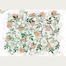 Floral pattern with orange flowers and green leaves on a white background
