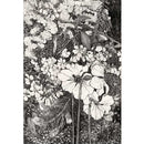 Rice paper featuring a beautiful black and white drawing of flowers and foliage.