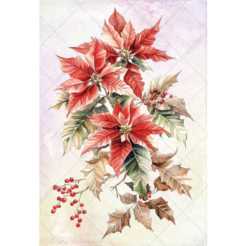 Rice paper featuring vibrant red poinsettias paired with festive holly berries.