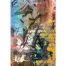 Rice paper featuring  a lively brick wall design bursting with bright paint splashes.