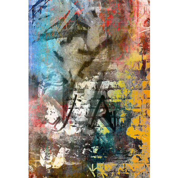 Rice paper featuring  a lively brick wall design bursting with bright paint splashes.