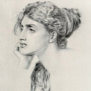 Close-up of a rice paper featuring a stunning black and white portrait sketch of a woman with long hair resting her head on her hand.