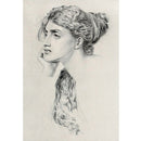 Rice paper featuring a stunning black and white portrait sketch of a woman with long hair resting her head on her hand.