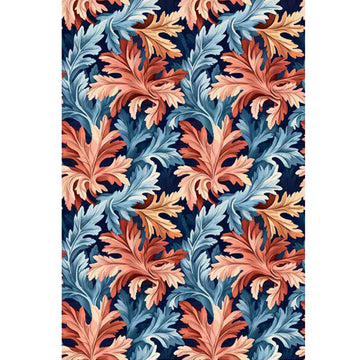 Rice paper featuring a repeating coral and blue flourishing leaf pattern. White borders are on the sides.