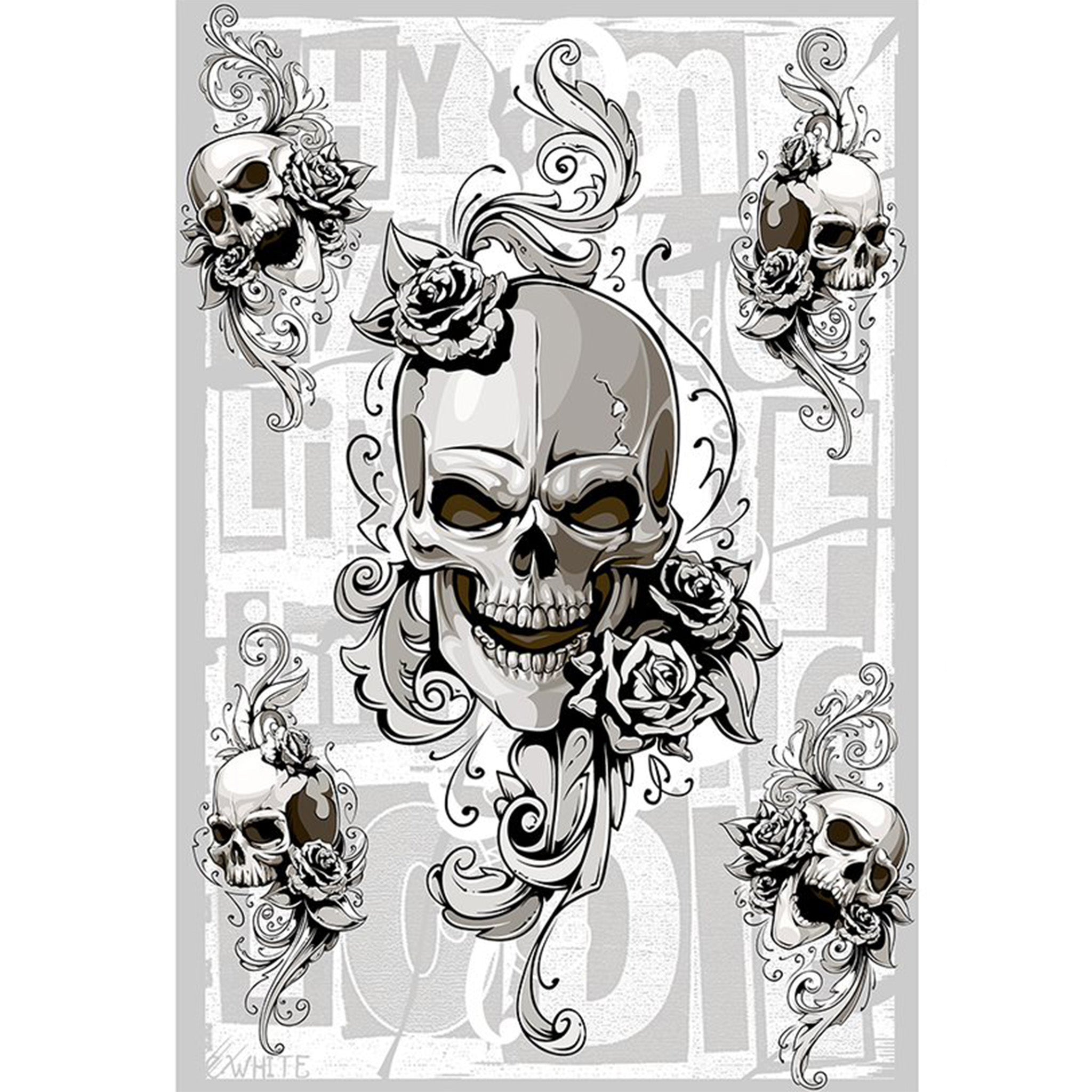 Cracked Skull and Roses A4 Rice Decoupage Paper - 0