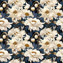 Close-up of a rice paper featuring a cream peony flower pattern on a navy blue background.